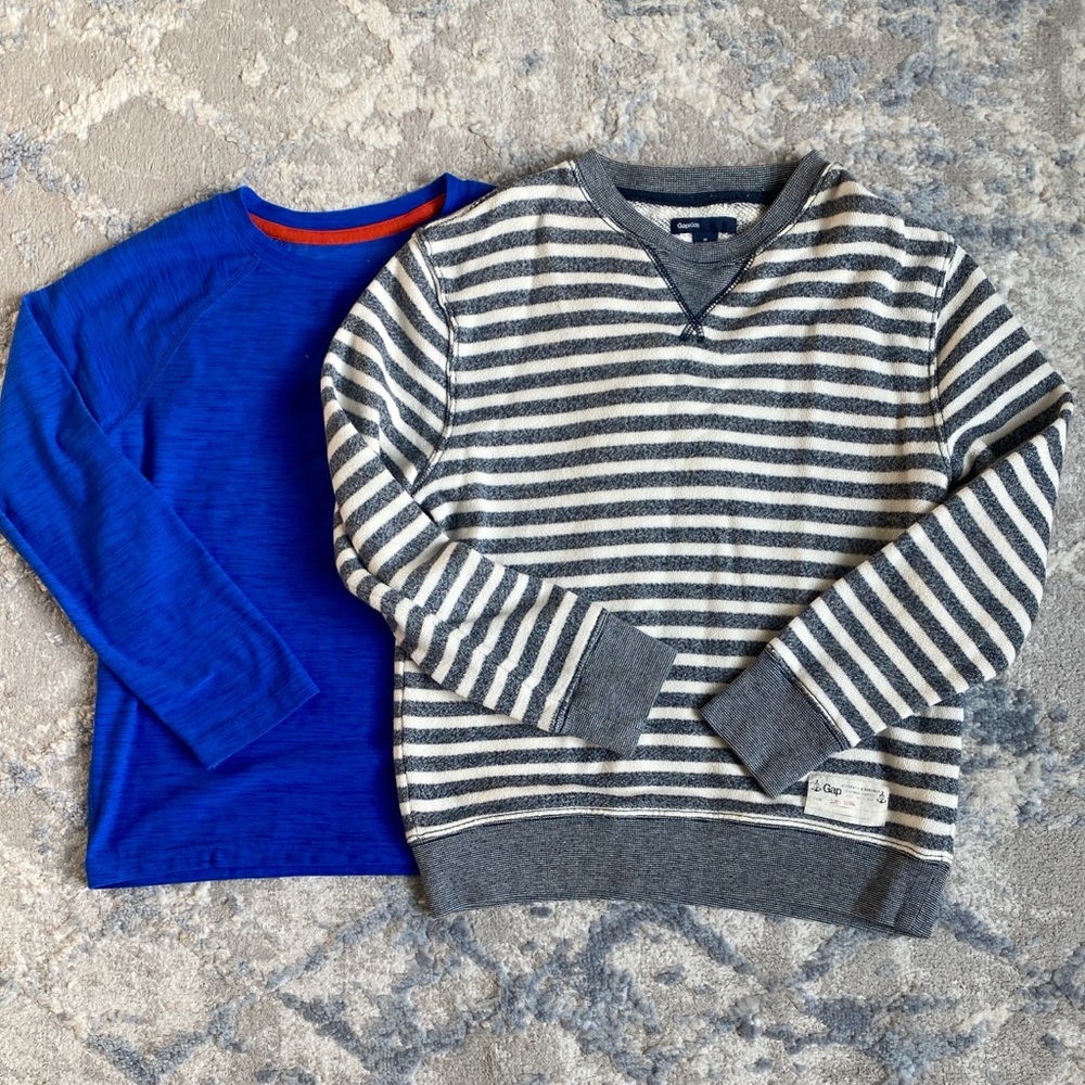 GAP Gray and Blue Crewneck Sweater + Old Navy Active Size M or 8 Long Sleeve Tee